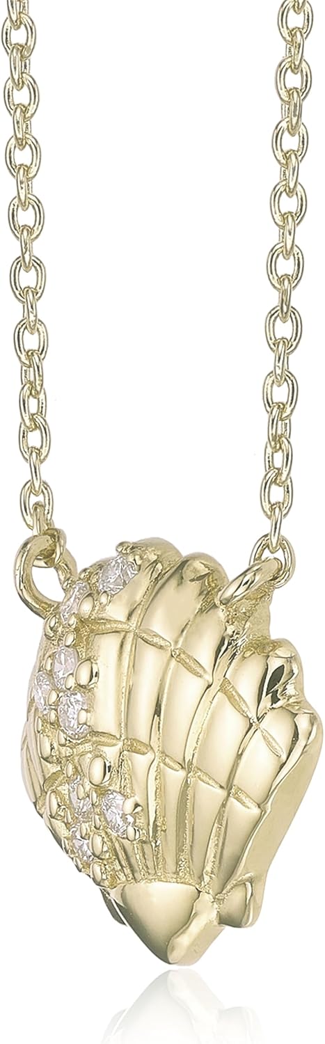 Lavari Jewelers 1/20 Carat Lab Grown Diamond Shell Necklace for Women - 18k Yellow Gold Plated 925 Sterling Silver Pendant Necklace for Her - Adjustable 16 to 18 Inch Cable Chain w Lobster Claw Clasp - Image 3