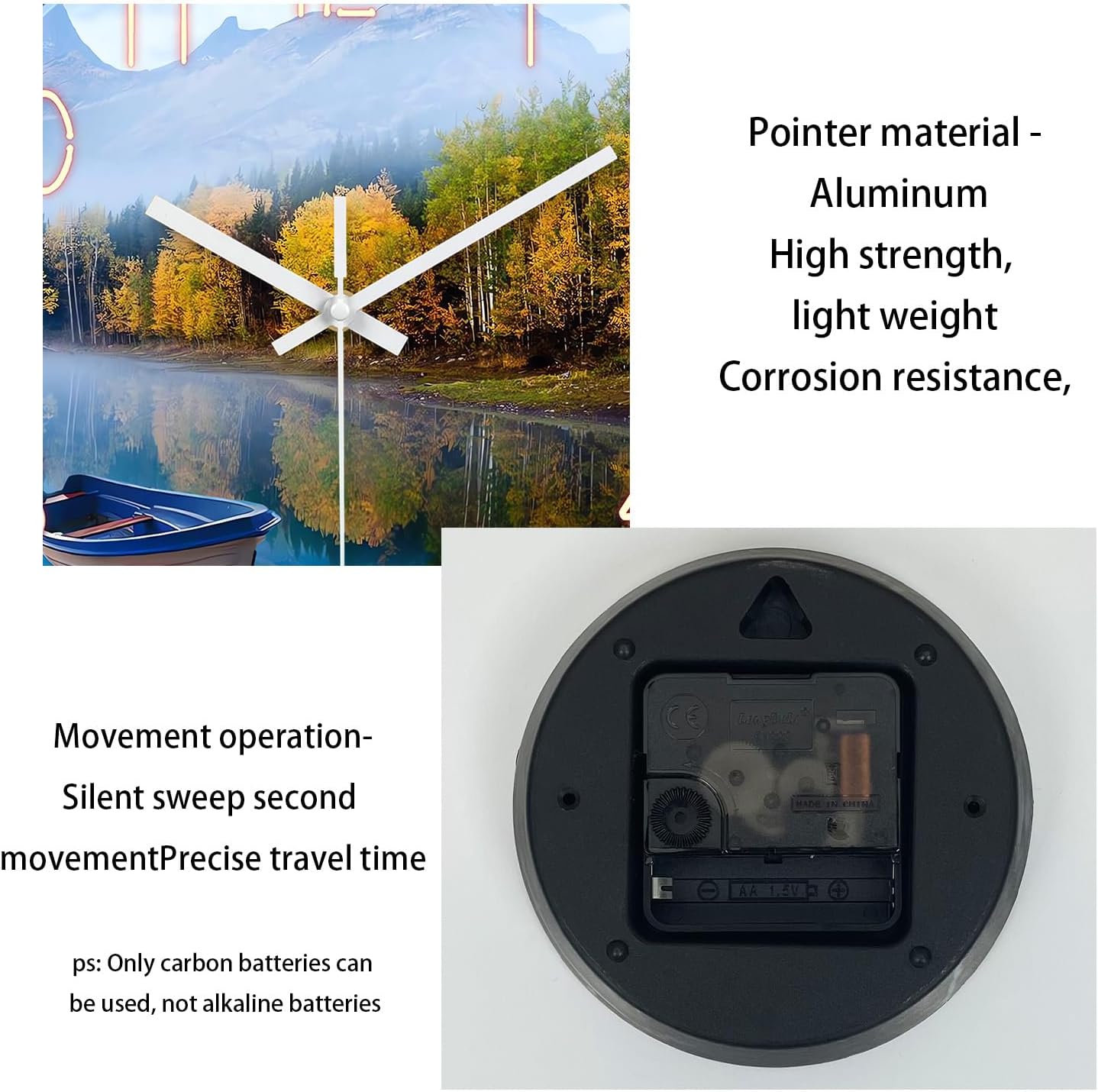 XFM Natural Landscape Wall Clock 16 Inch Silent Wall Clocks Battery Operated Lake Boat Glass Decorative Clocks for Living Room Kitchen Bedroom Office
