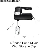 Vista 8 de Hamilton Beach Batidora de mano eléctrica, 6 velocidades + botón de agitación, 300 vatios de potencia máxima para una mezcla potente, incluye