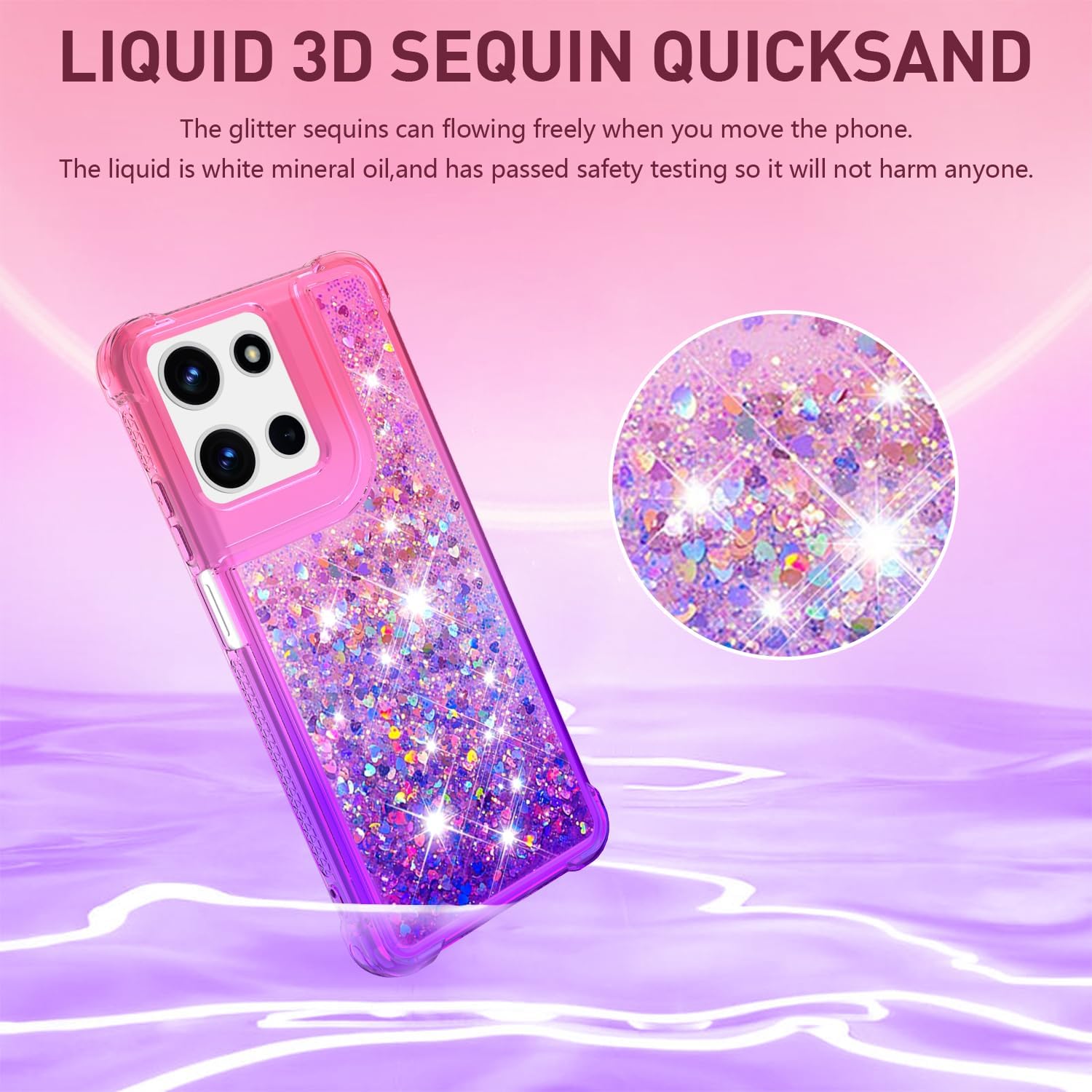 for Moto G 2025 Case/Moto G 2026 Phone Case/Motorola G Play 5G 2026 Case with Screen Protector, Women Girls Glitter Bling Liquid Floating Cute Slim TPU Soft Silicone Shockproof Cover -Pink Purple