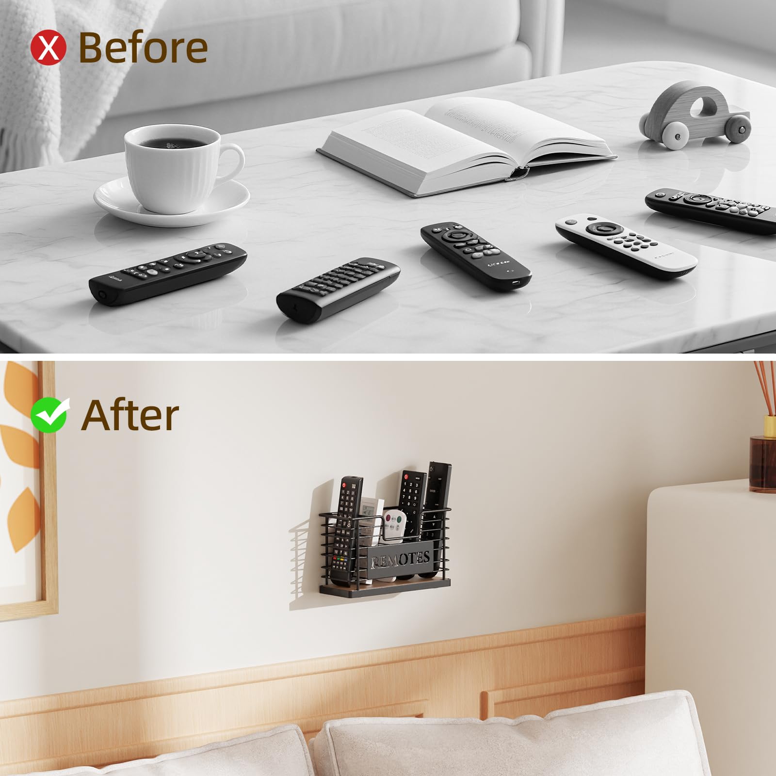 Remote Control Holder, 5-Slot TV Remote Holder Wall Mount, Universal Remote Caddy Large Size Design for Wall Table Living Room Bedroom, Easy Installation - 5