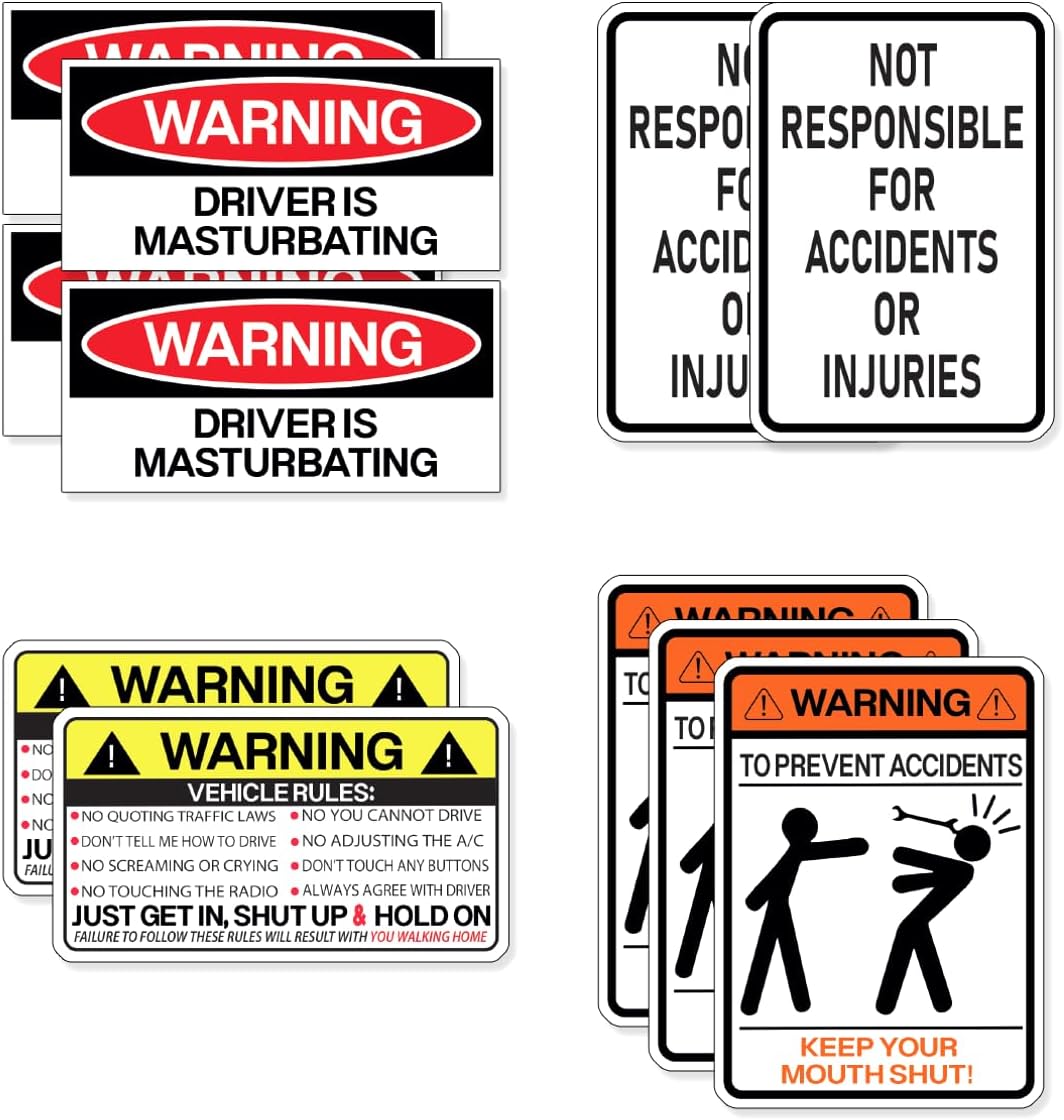 Funny Adult Humor Warning Rules Sticker Pack for Car Driver Adults Vinyl Decal Hilarious Joke Gag Sign Stickers Vehicles Toolbox Garage Door Laptop 11Pcs Bumper Phone Case Bedroom