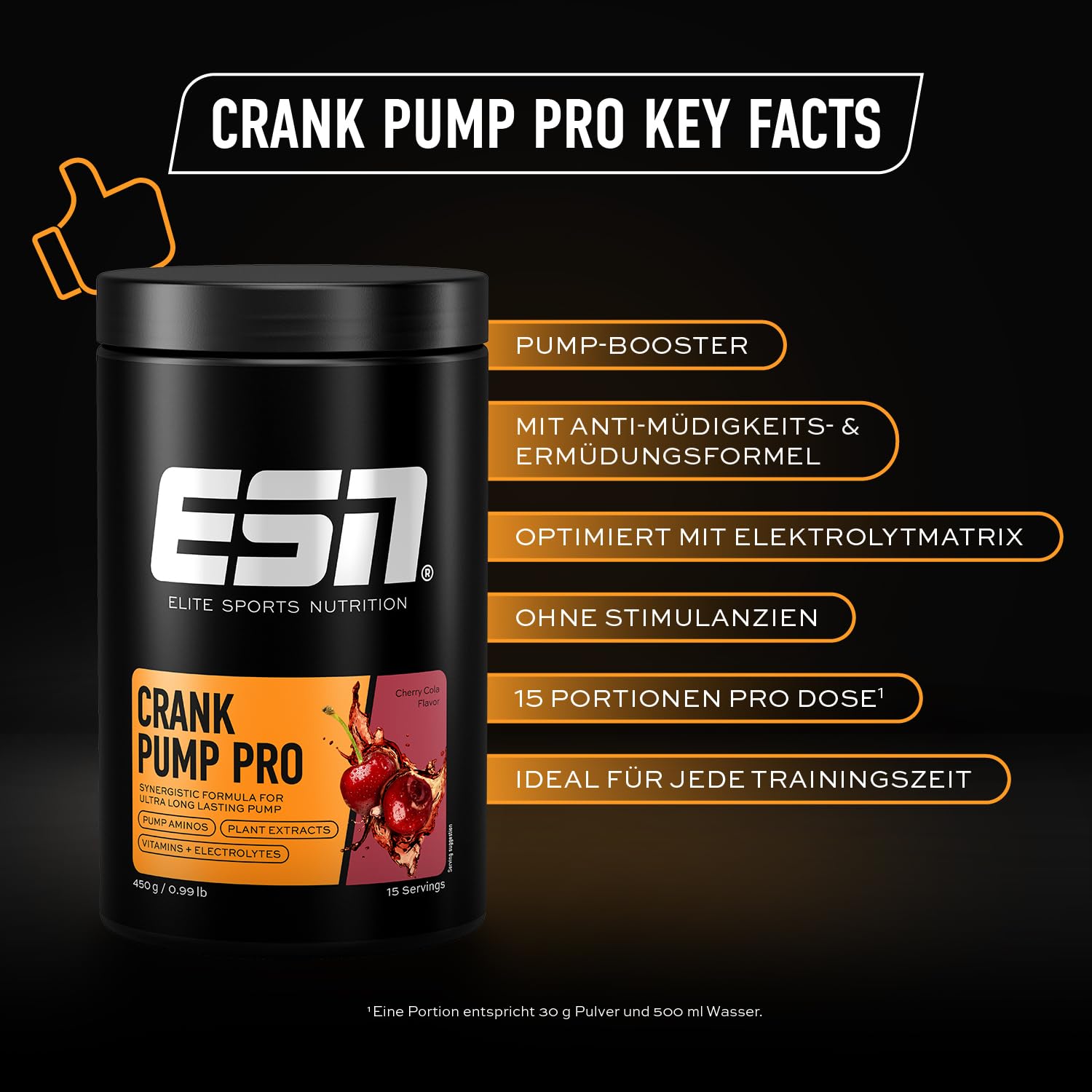 ESN Crank Pump Pro, Cherry Cola, 450 g, Pre Workout Booster - made in Germany