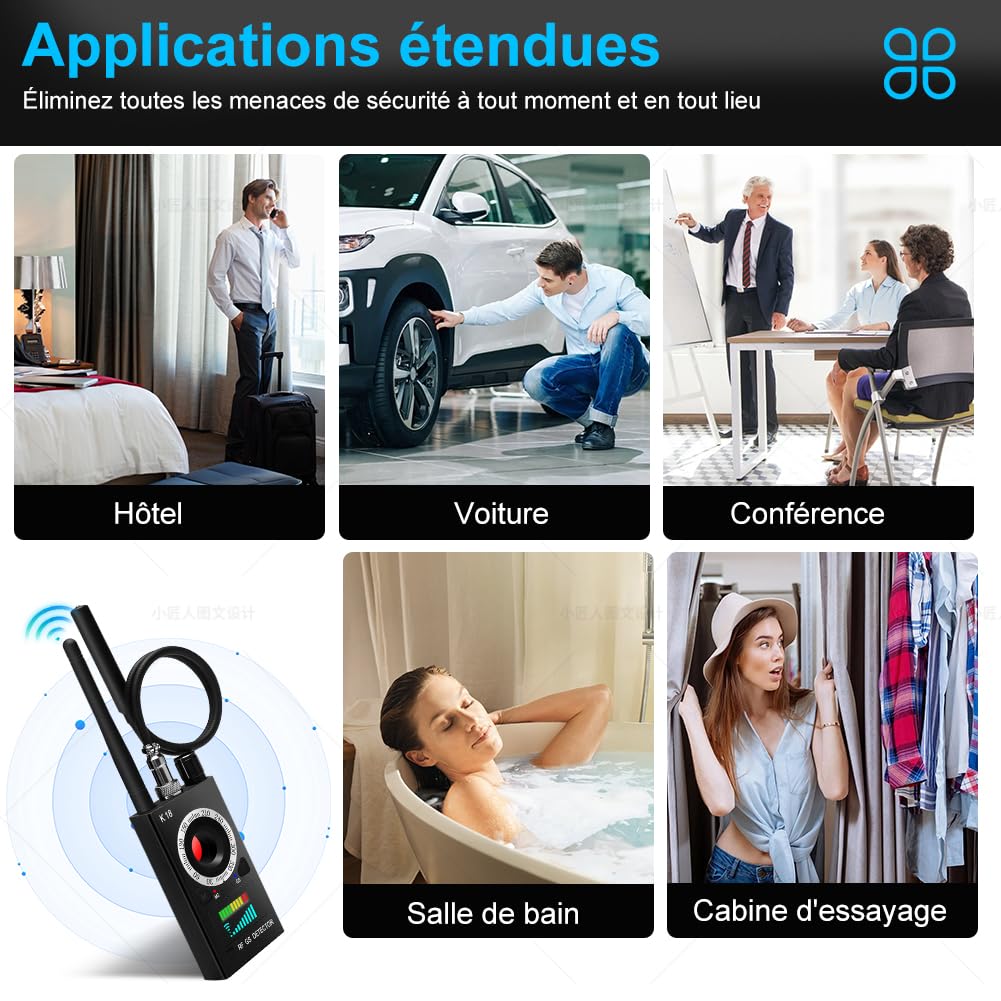 Anti-Espion Bug Détecteur, Détecteur RF sans Fil pour caméra dissimulée, GSM ÉCoute Device Finder Radar Radio Scanner Signal sans Fil Alarme, Version améliorée