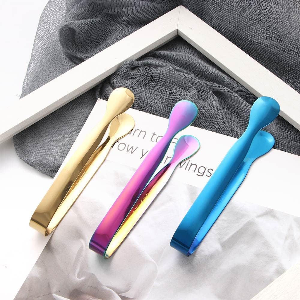Stainless Steel Mini Ice Tongs Sugar Cubes Tongs Serving Tongs with Smooth Edge for Tea Party,Coffee Bar Cooking Utensils (Gold)