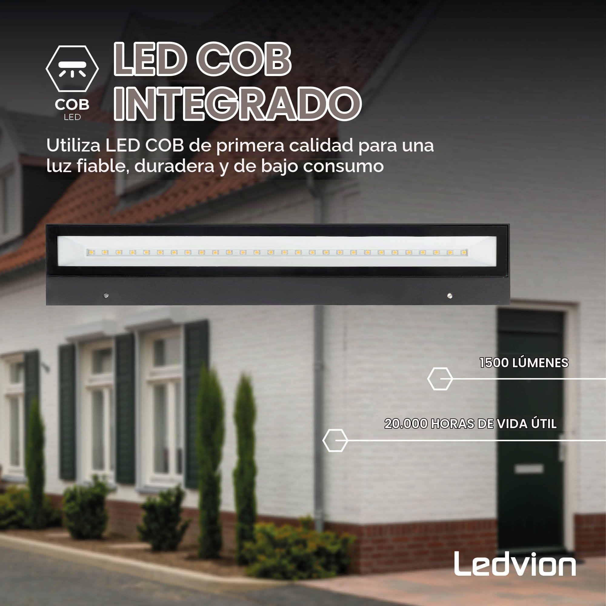 Ledvion - Lámpara de Pared LED, 15W, 1500 Lúmenes, IP44 Resistente al Agua, Lámpara Exterior, Iluminación Exterior, Iluminación de Jardín, Iluminación de Fachada