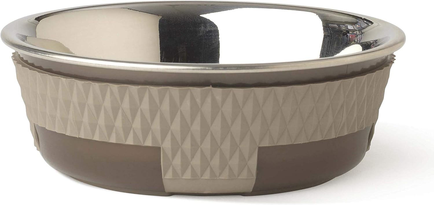 PetRageous 16015 Kona Stainless Steel Non-Slip Dishwasher-Safe Dog Bowl 1.75-Cup 5.5-Inch Diameter 1.75-Inch Tall for Small and Medium Dogs and Cats, Brown