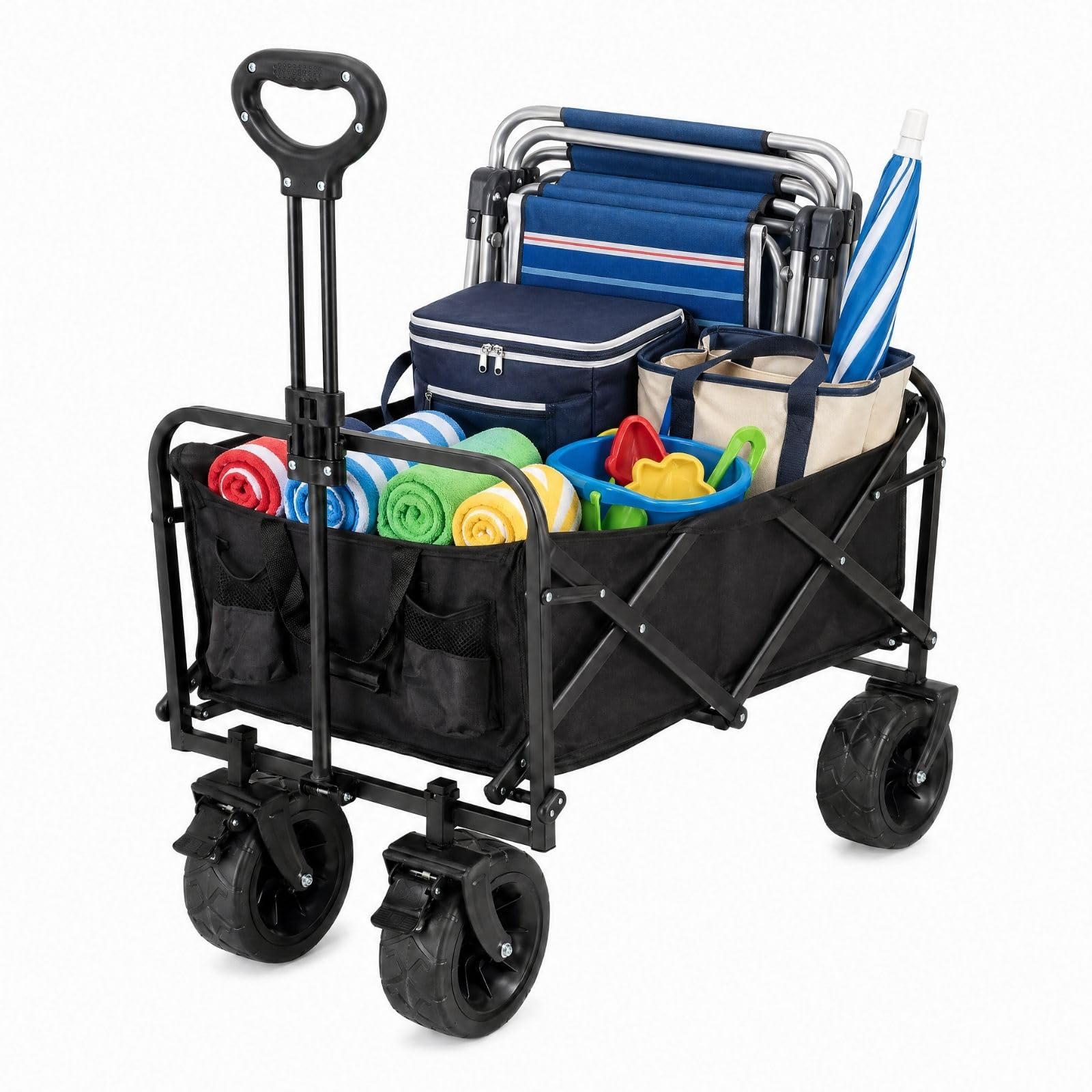 Carrello Pieghevole Multiuso, Nero o Blu, Acciaio e PVC Oxford, 52x88 cm, Portata 75 kg, Manico Retrattile, 4 Ruote (NERO)