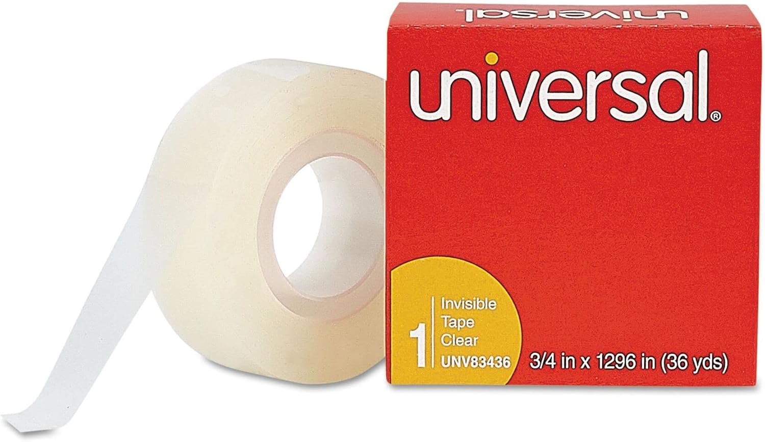 Universal 83436VP Invisible Tape, 3/4" x 1296", 1" Core, Clear (Pack of 12)