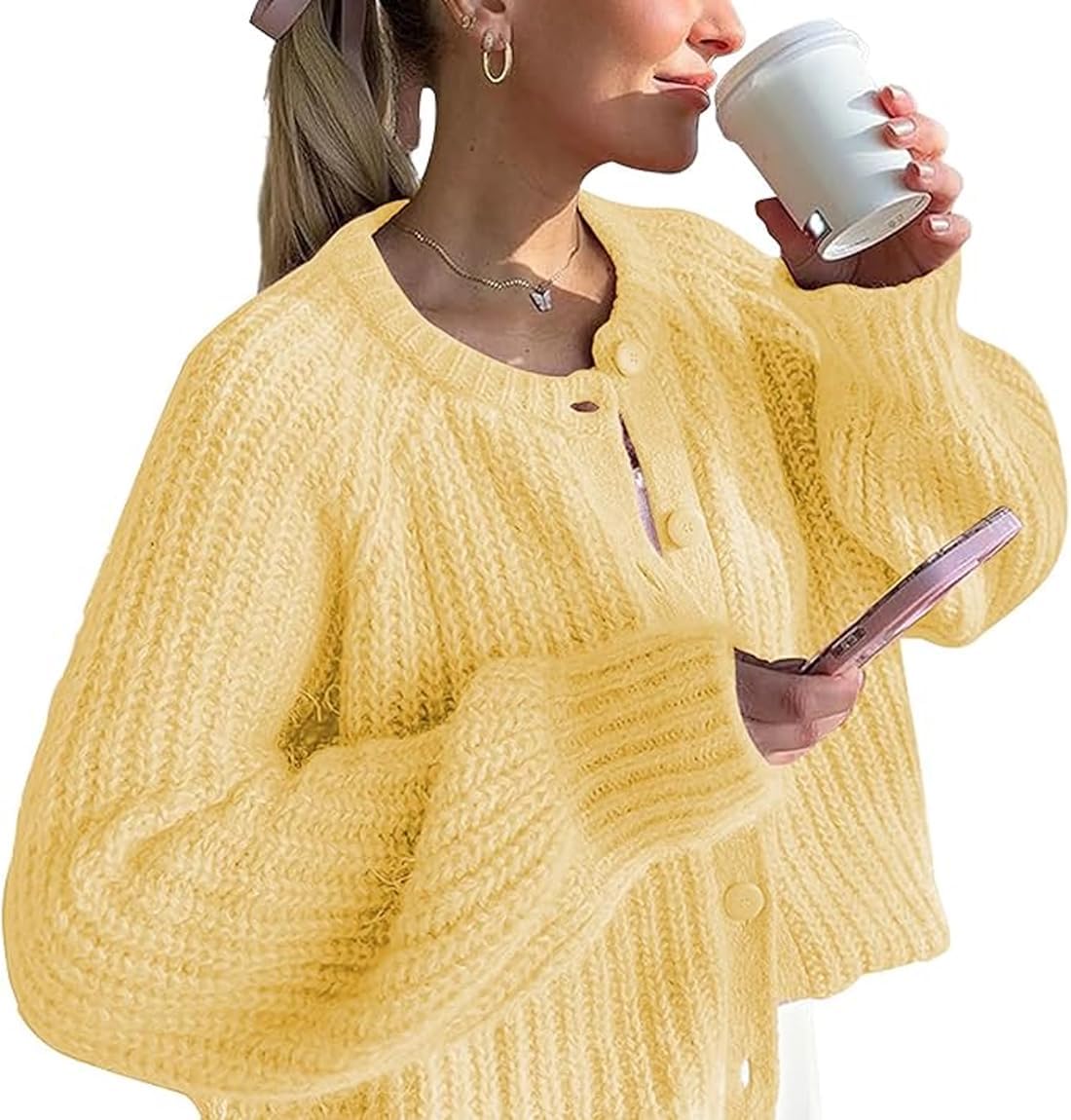 Knitted Chunky Cardigan Sweaters for Women Button Down Cardigans Open Front Sweater Tops Y2k Outwear Coats