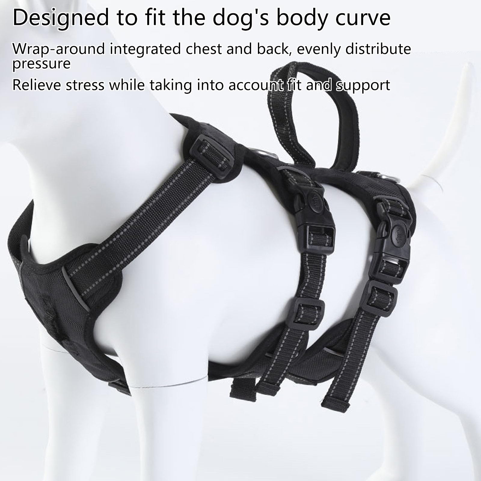 Pettorina per Cani, Gilet con Clip Frontale Riflettente con Maniglia, Anti-Tiro con 2 Clip per Guinzaglio, Guinzaglio da 5 Piedi E Imbottitura Morbida Regolabile per Cani E Gatti,Nero,M