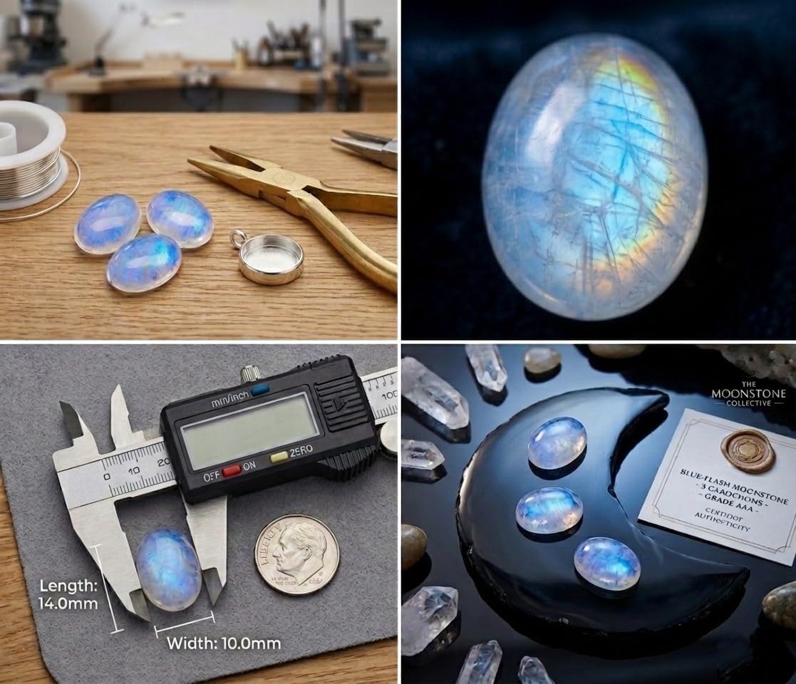 Natural Blue Fire Rainbow Moonstone 10x14mm oval cabochon AAA quality loose calibrated gemstones for jewelry making 3pcs Box