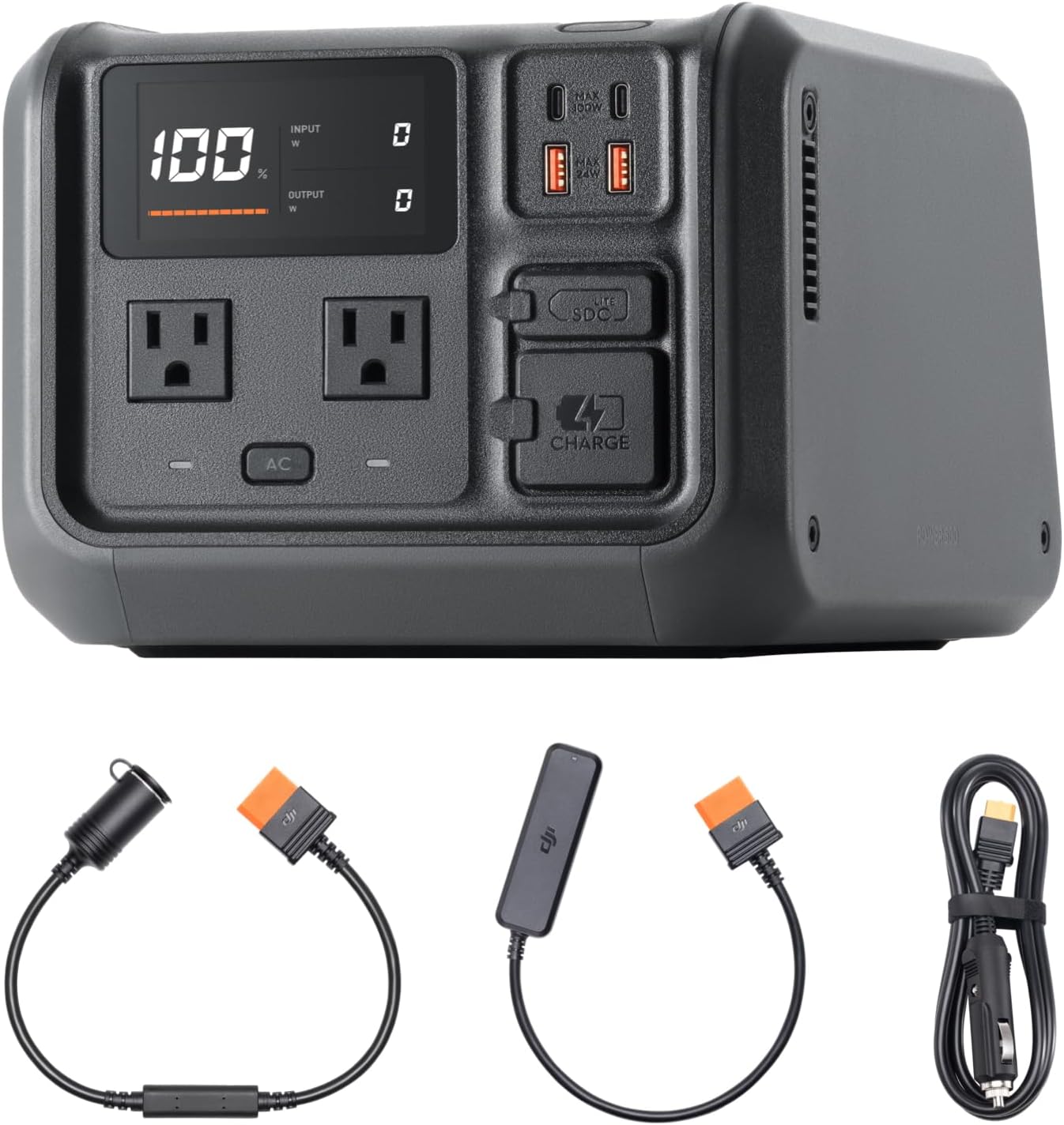 DJI Power 500 Car Power Combo, 512Wh Portable Power Station with Car Power Outlet to SDC Power Cable and SDC to Car Charger Plug Power Cable, 1000W Max Output, Generator for Road Trips