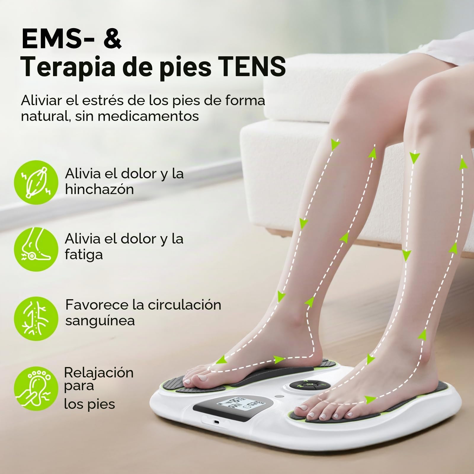 Estimulador circulatorio AUVON TENS y EMS para el dolor y la circulación, 10 modos, 50 niveles de intensidad, 4 h de batería, masajeador de pies EMS para un alivio sin medicamentos