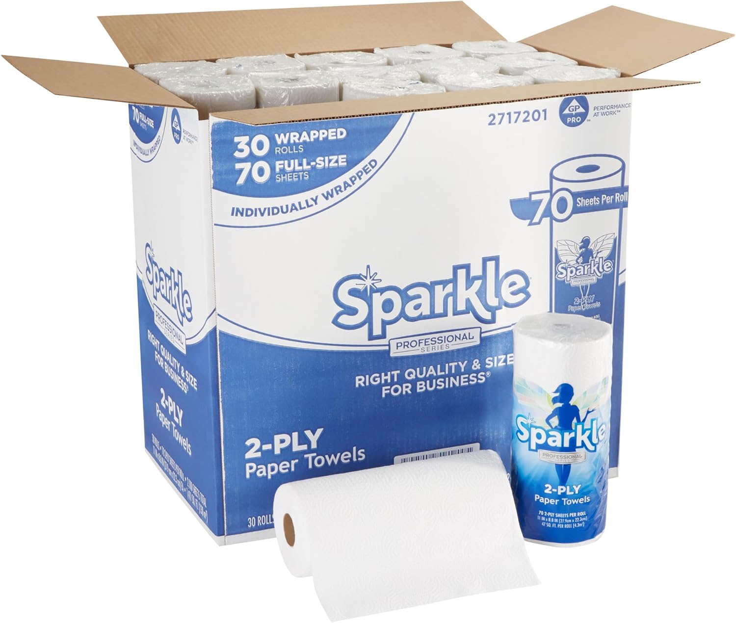 Georgia-Pacific Sparkle Professional Series 2-Ply Perforated Kitchen Paper Towel Rolls by GP PRO (Georgia-Pacific), 2717201, 70 Sheets Per Roll, 30 Rolls Per Case White 30 Rolls