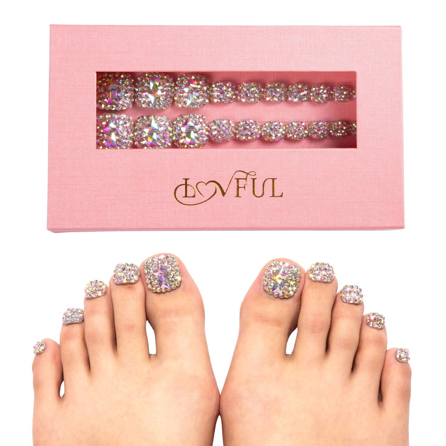 LOVFUL Press on Toenails Eternal Stunning | 20 PCS Free Size Toe Nails | Reusable Fake Nails for Toe | T46