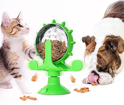 Interactive Cat Treat Leaking Toy for Small Dogs Original Slow Feeder Funny Dog Wheel Pet Products Accessories, Cat Treat Dispenser Toy Interactive Puzzle Green