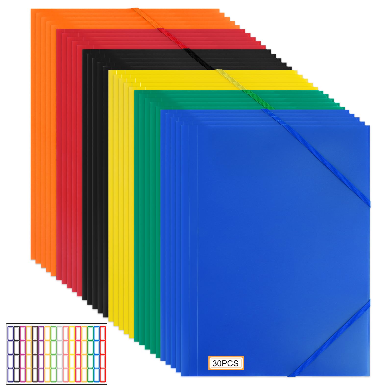 30 Piezas Carpeta con Gomas Elásticas, Carpetas de Plástico PP A4 para Documentos, Carpeta Archivos A4, Ligero e Impermeable, Carpetas Presentacion con 2 Gomas Elásticas para Oficina, Hogar, Escuela