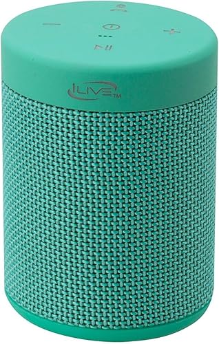 iLive Electronics Altavoz inalámbrico de tela impermeable, 2.56 x 2.56 x 3.4 pulgadas, batería recargable incorporada, turquesa (ISBW108TQ)