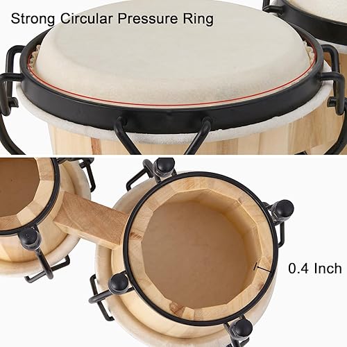 Miniatura 3 de MUSICUBE Juego de batería Bongo para niños y adultos, de 4 y 5 pulgadas, instrumento de percusión de madera sintonizable hecho a mano con llave de