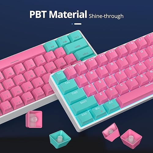 Miniatura 2 de surmen Teclado mecánico 60% para juegos con interruptor rojo lineal, mini teclado rosa de 61 teclas para juegos con luz LED, teclas PBT