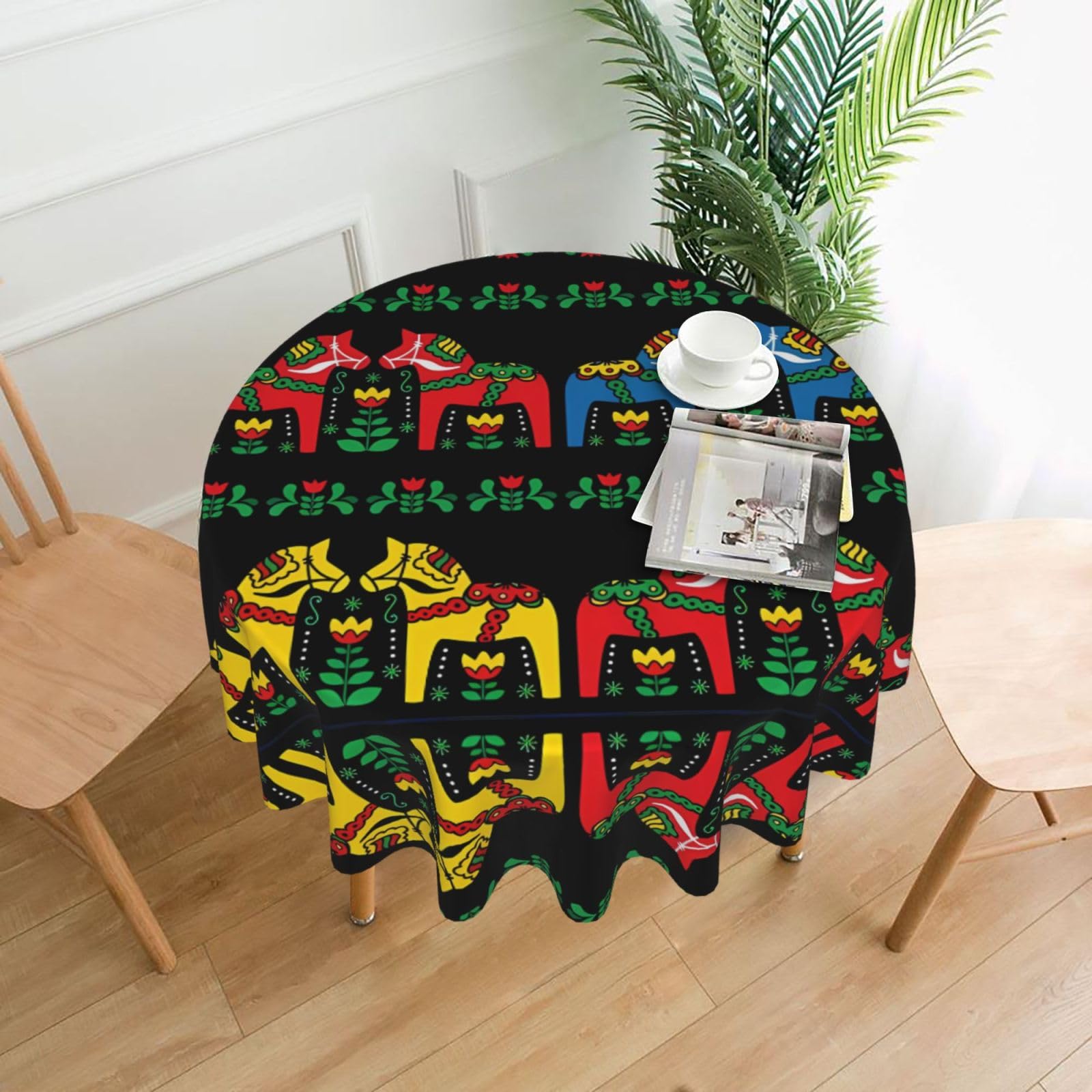hhxvcv Runner Swedish Dala Horse Folk Round Tablecloth – Dining Table Cover