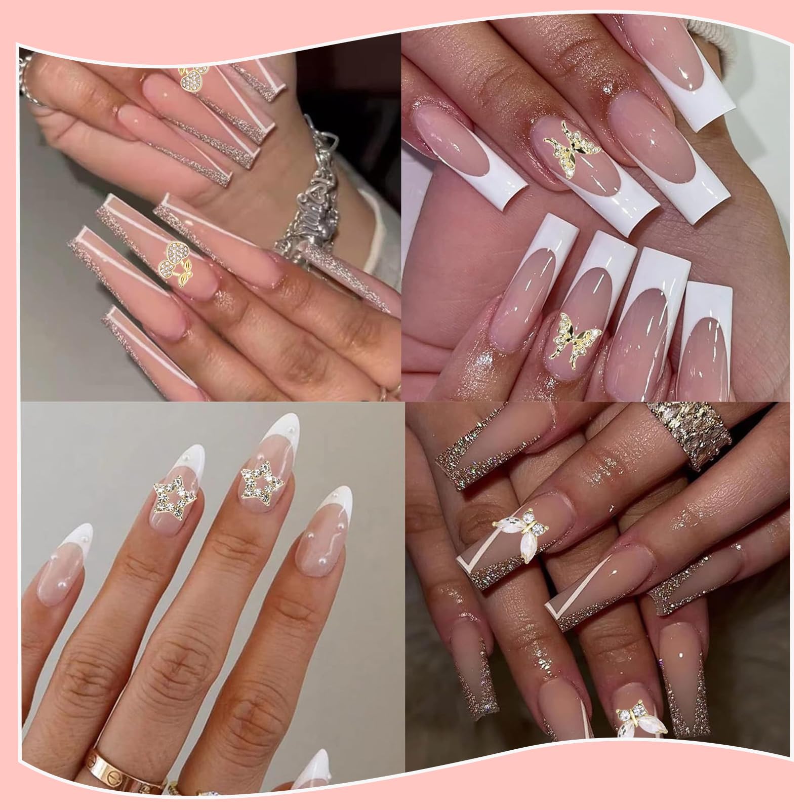 24 PCS Charms a Ongles, Breloques pour Ongles, Alliage Y2k, Coeurs Papillons Noeuds Cerises et Strass pour Deco Ongle Nail Art Bijoux Brillants Decorations Manucure DIY Accessoires