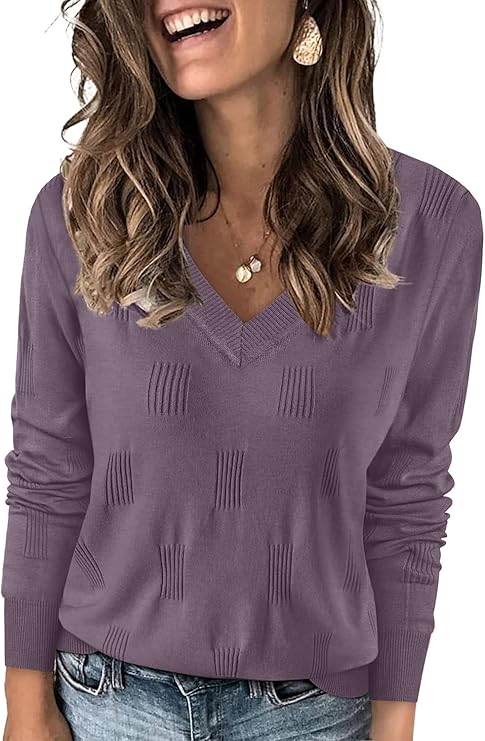 WIHOLL Sweaters for Women V Neck Long Sleeve Tops Fashion Lightweight Pullover Clothes Fall Outfits 2025