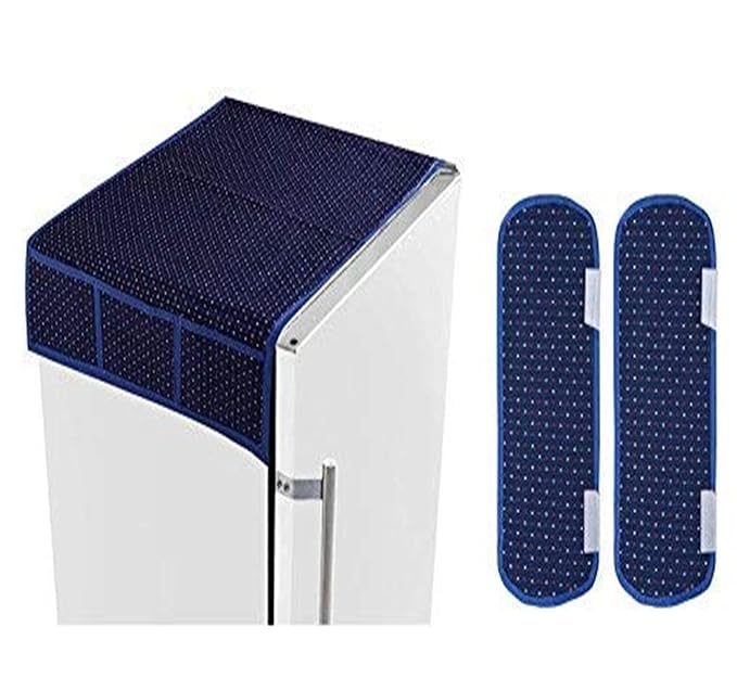 Yellow Weaves� Exclusive Polka Dot Decorative Fridge Top Cover and 2 Handle Covers - Blue