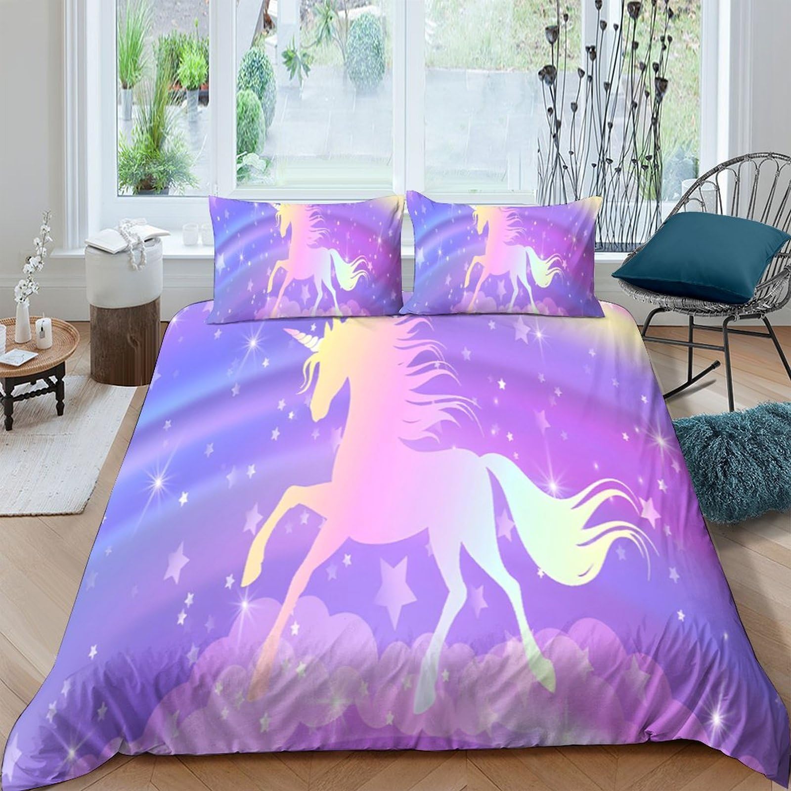 Ctjqhvkz Style-8 3D Printed Purple Unicorn Fitted Sheet Microfiber Soft Gradient Fantasy Bed Cover For Bedroom Dorm Mattress Protection Decor Single（135X200cm）