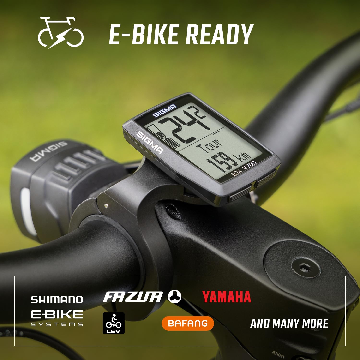 SIGMA EOX View 700 | ciclocomputador para e-Bike Incl. Over CLAMP Butler | ciclocomputador Impermeable para e-Bike | Compatible con la aplicación Gratuita EOX