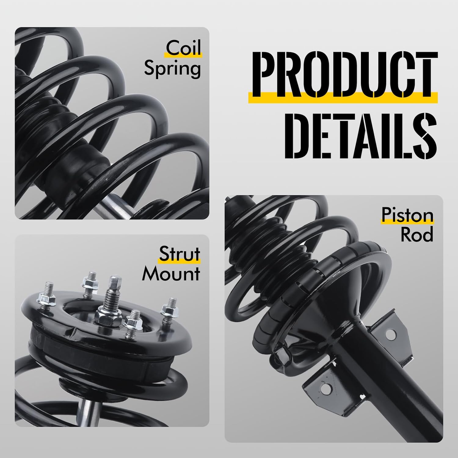 KUSATEC Front Pair Complete Struts Shock Absorber fit for 2005-2010 Ford Mustang, 172138x2 Struts with Coil Spring Assemblies