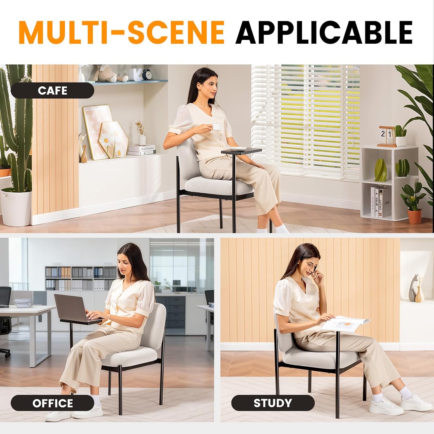 COMHOMA Accent Leisure Chair, Lounge Relaxing Chair with 180°Rotating Small Table, Modern Upholstered Chairs with Metal Legs, Single Sofa for Living Room/Bedroom/Garden, Beige