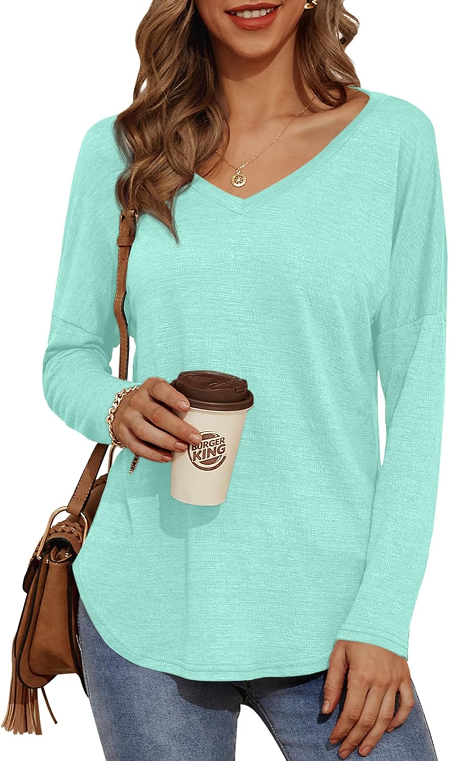 Neineiwu Womens Long Sleeve Tunic Tops Trendy Dressy Casual Fall Fashion 2025 V Neck T Shirt Blouses for Office Work - Image 2