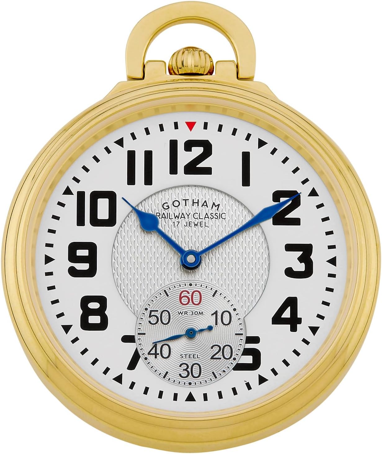 Gotham Men's Gold Plated Stainless Steel Mechanical Hand Wind Railway Classic Nostalgia Series Pocket Watch # GWC14115G