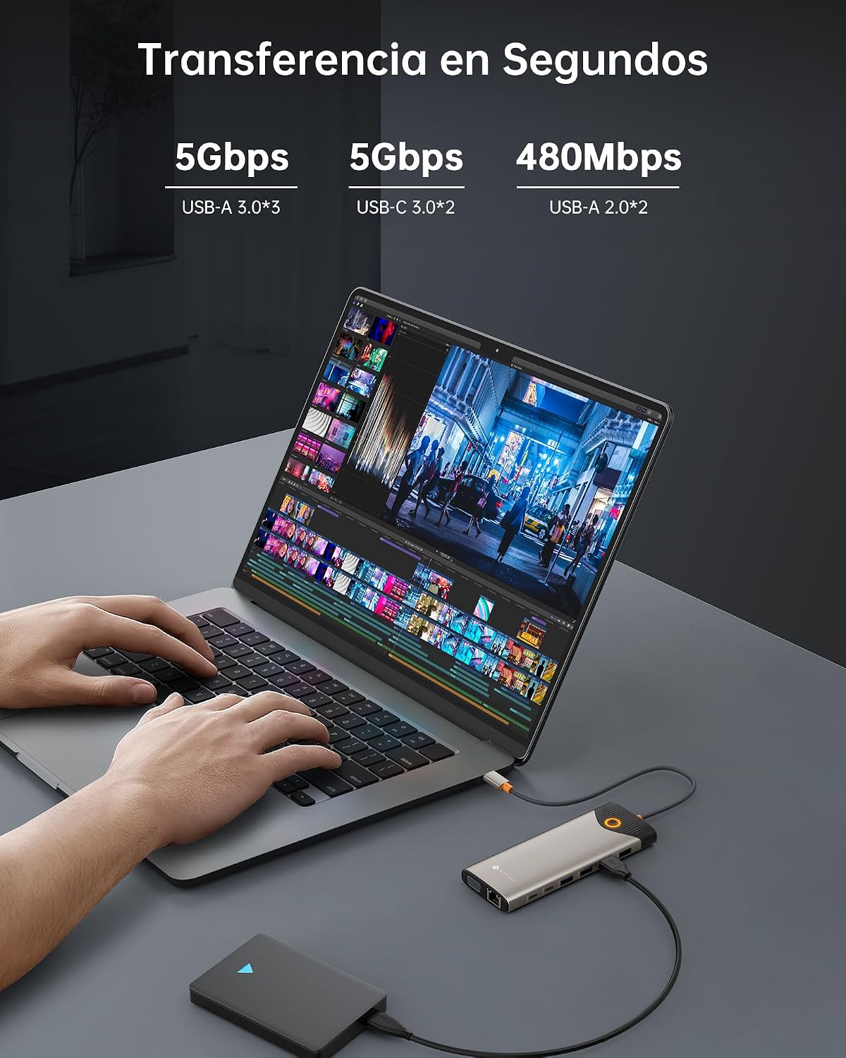 NOVOO Estación de Acoplamiento USB C, 15 en 1 Hub USB C con Adaptador HDMI Dual 4K@60Hz, Puertos USB C/A, 100W PD, RJ45, SD/TF y Audio, Multiport Hub para MacBook/iPad/iPhone/DELL/HP/Lenovo 7