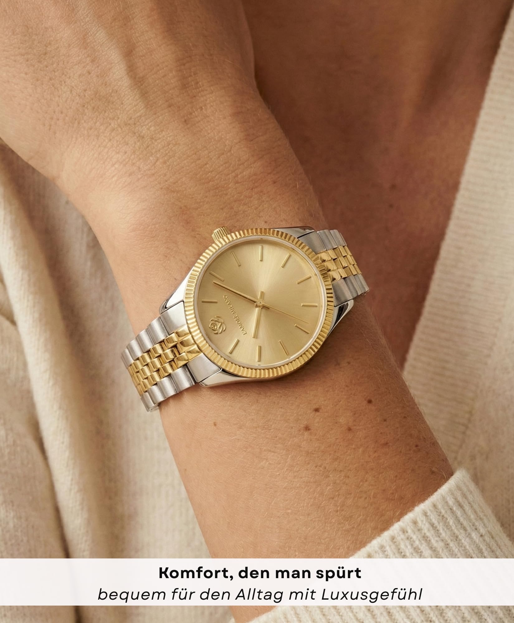 L'AMORE MILANO Damenuhr Weihnachten Frauen - Hochwertige Armbanduhr Damen in Rosenbox - Geschenke für Freundin, Mama - 32mm Damen Uhr Gold