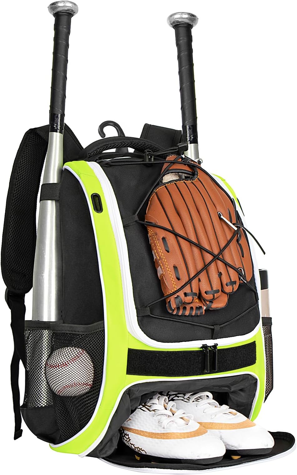 | Youth Baseball Bag - Bat Backpack for Baseball, T-Ball & Softball Equipment & Gear, Bat & Glove Holder, Large Main Compartment for Helmet & accessories, Separate Shoes Compartment, Fence Hook