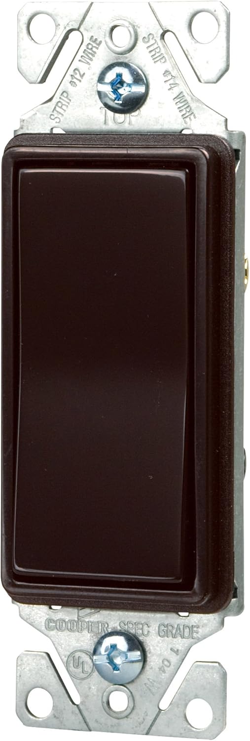 Eaton 7503B 15-Amp 120/277-volt Standard Grade 3-Way Decorator Switch with Back, Push and Side Wiring, Brown
