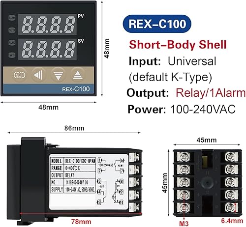 Vista 6 de REX-C100 Digital Temperature Controller, PID Control, Solid State Relay Output, High Precision Thermostat(C100 VDN) C100 Vdn,C100 Man,C100