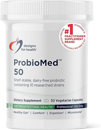 Designs for Health - ProbioMed 50 - Probióticos para la salud digestiva - 10 cepas con probiótico Lactobacillus acidophilus + Lactobacillus