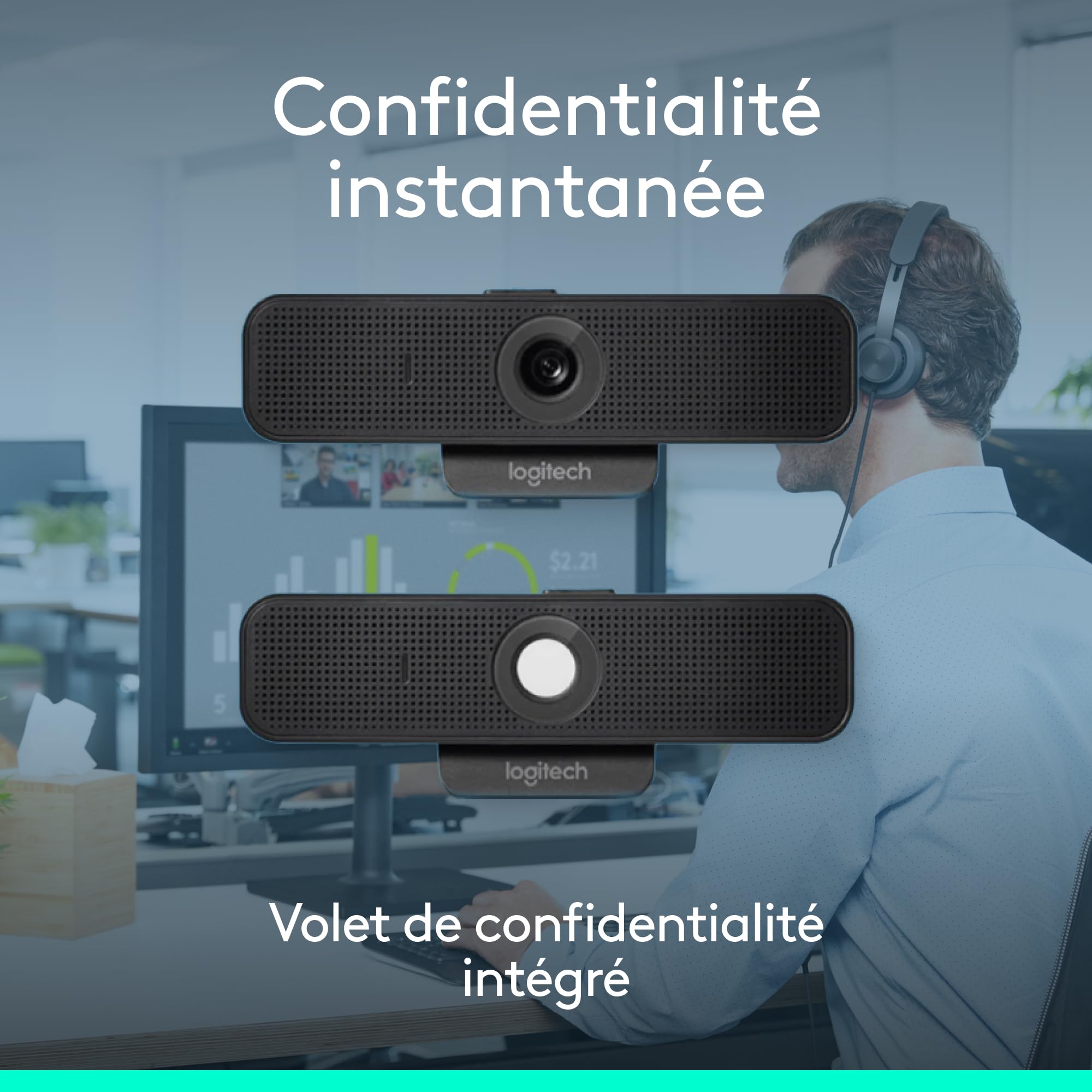 Logitech C925e, Webcam Professionnelle, vidéo HD 1080p/30 IPS, Correction lumière, autofocus, Son Clair, obturateur confidentialité, pour Microsoft Teams, Google Meet, Skype, WebEx, Cisco – Noir