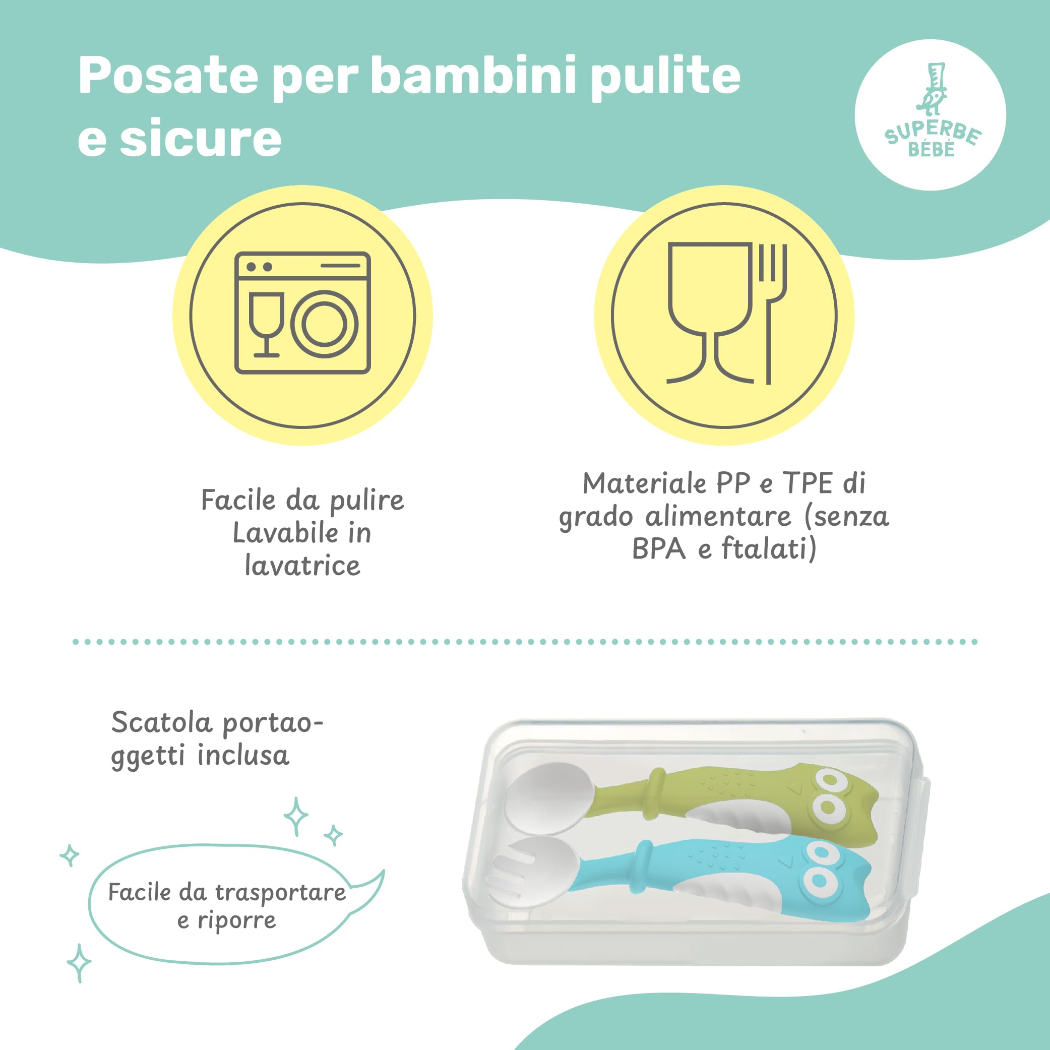 Set Posate Bambini In Inox DME - Forchette E Cucchiai Con Manico Ergonomico, Senza BPA