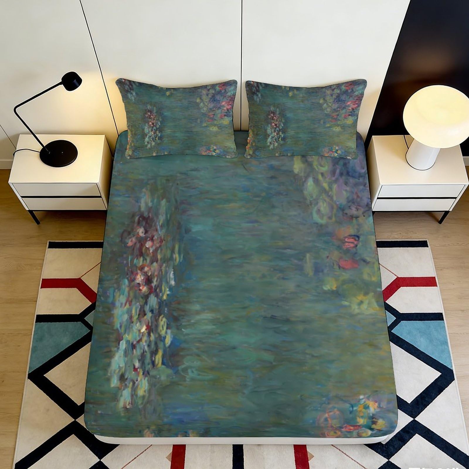 3D Printed Water Lily Pond Fitted Sheet Microfiber Soft Art Mattress Cover Bedroom Dorm Protector 90x200x25cm