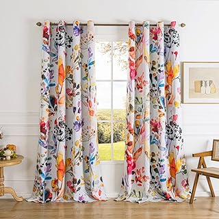 Watercolour Leaves Blackout Curtains Boho Floral Plant Design Thermal In...