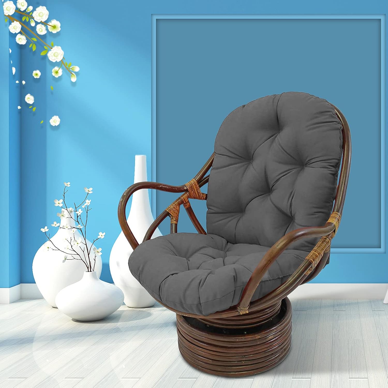 Swivel Rocker Cushion, Outdoor Rocking Chair Cushions, Garden Hammocks Papasan Chair Cushion Swivel Rocker Chair Cushion Thickened Chair Pad,Brown