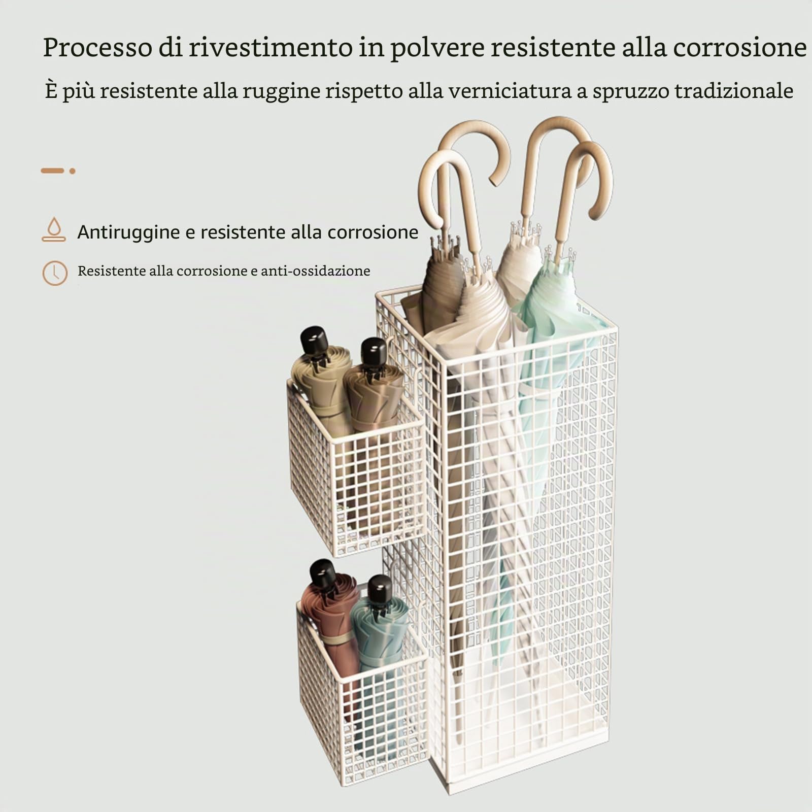 Portaombrelli Verticale in Ferro con Grande Capacità Impermeabile per Ingresso Casa, Antiruggine e Antiribaltamento, Supporto Verticale per Ombrelli in Metallo
