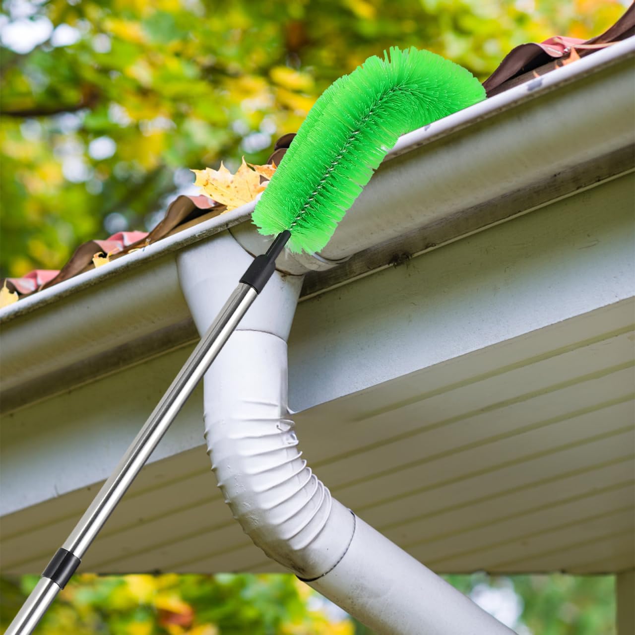 NIYANGLE Adjustable Length Gutter Cleaning Brush with Bendable Head Telescopic Roof and Ceiling Cleaning Tool for High Reach Debris Removal Household Gutter Cleaner - Image 3