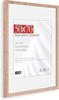HIMEETIME® Cadre Photo Bois Сhêne 50x70cm,Cadre avec Verre Acrylique Transparent 50 x 70 cm,Grand Tableau 50x70 - Avec passe-partout -40x50 cm - À suspendre/à poser pour photos/affiches/collages