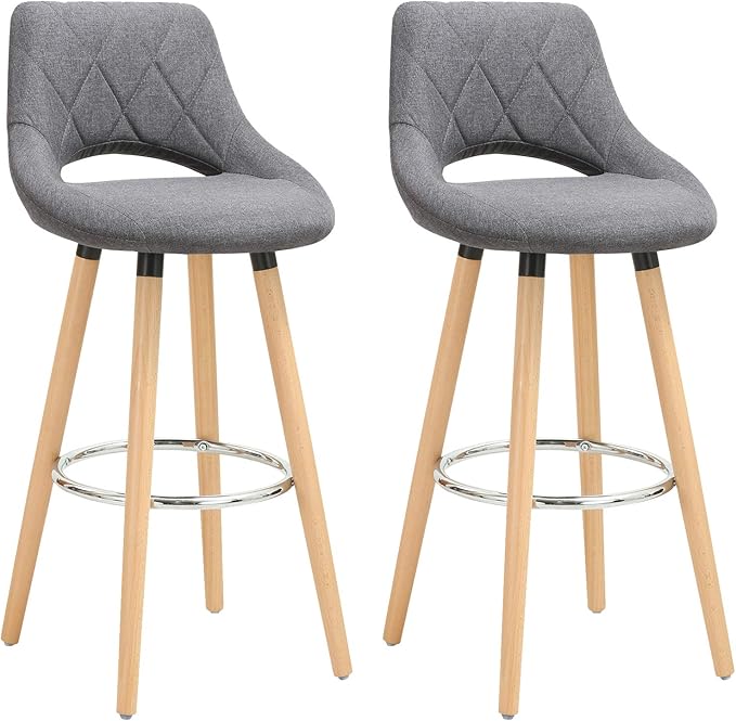 WOLTU Breakfast Kitchen Counter Bar Stools Set of 2 pcs Linen Seat Bar Chairs Wood Legs